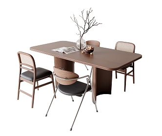 Middle style dining table and chair combination 3d model