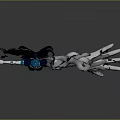 Dark Fantasy Character With Blue Hair Skeleton Face Black Outfit And Large Mechanical Structure