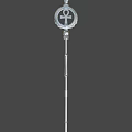 3D Rendered Ornate Metallic Spear With Sharp Spearhead Circular Ornament And Shiny Symbol