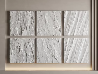 White Textured Wall Art Six Panel Set For Modern Interior Decor 3d model