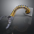 Futuristic Mechanical Weapon with Robotic Claw Spiral Design Black Yellow Metallic Arm on Square Base
