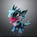 Cartoon Blue Dragon Toy Character with Open Mouth Sharp Teeth Winged Ears and White Claws