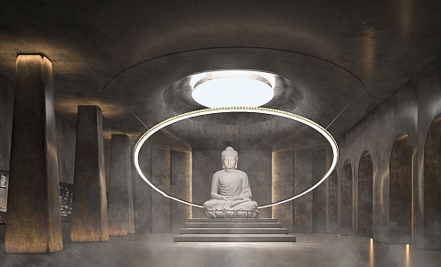 Silent Buddha Hall Concrete Exhibition Tube 3d model