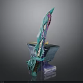 Ornate Blue And Pink Decorative Sword With Intricate Design On Black Stand