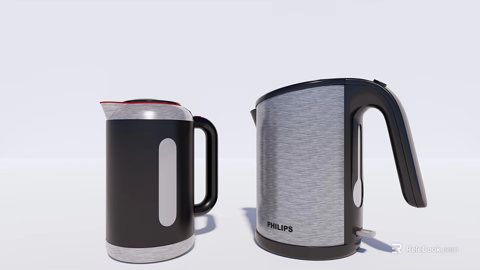 Philips Two Modern Electric Kettles With Stylish Black And Silver Designs For Household Use 3d model 