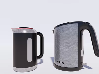 Philips Two Modern Electric Kettles With Stylish Black And Silver Designs For Household Use 3d model