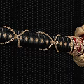 Traditional Sword With Black Scabbard Red White Cord Wrap Gold Handle And Silver Blade