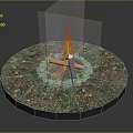 Outdoor Bonfire with Burning Wood Logs and Stone Circle Surrounded by Grass and Fallen Leaves