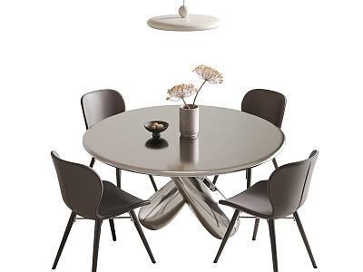 Italian modern dining table and chair combination round dining table dining chair four-person dining table and chair minimalist dining table dining room chandelier model