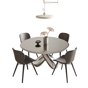 Italian modern dining table and chair combination round dining table dining chair four-person dining table and chair minimalist dining table dining room chandelier 3d model