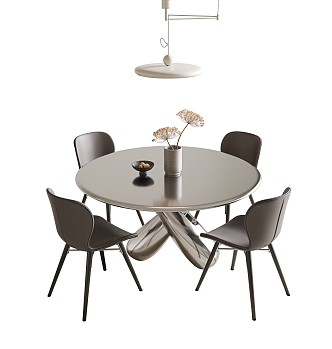 Italian modern dining table and chair combination round dining table dining chair four-person dining table and chair minimalist dining table dining room chandelier 3d model