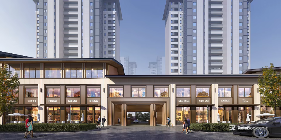 Aerial Planning of Modern Residential Complex With High Rise Buildings Commercial Podium and Pedestrian Walkways 3d model 