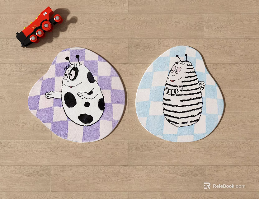 Kids Shaped Carpets With Cow And Bee Patterns Purple Blue Checkered Design 3d model 
