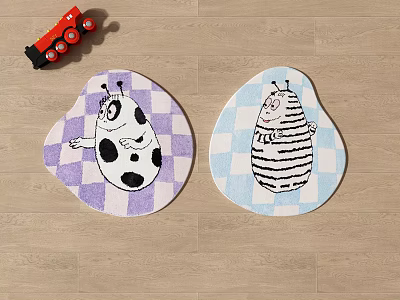 Kids Shaped Carpets With Cow And Bee Patterns Purple Blue Checkered Design 3d model