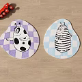 Kids Shaped Carpets With Cow And Bee Patterns Purple Blue Checkered Design