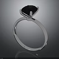Elegant Silver Ring With Inlaid Black Gemstone Polished Band And Shiny Setting