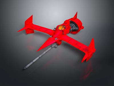 Red Futuristic Fighter Jet With Unique Design 3d model