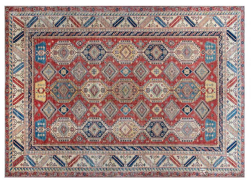 Traditional Square Rug With Geometric Patterns And Red Blue Beige Intricate Design 3d model 