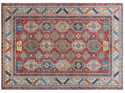 Traditional Square Rug With Geometric Patterns And Red Blue Beige Intricate Design 3d model