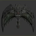 Futuristic Mechanical Winged Spaceship Design With Metal Structure And Red Green Details