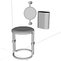 Sleek Modern Bathroom Set With Round Stool Mirror And Metal Holder