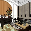Hotel Lobby Interior With Traditional Chinese Decor Chandelier Staircase And Patterned Carpet