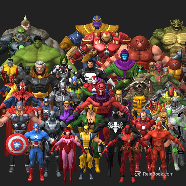 Superhero And Villain Characters Group Collection With Various Costumes And Poses 3d model 