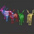 Group of Different Colored Deer With Antlers Standing on White Background