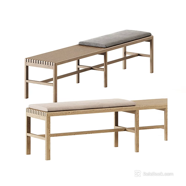 Modern Wooden Public Bench With Padded Seat And Sturdy Frame Structure 3d model 
