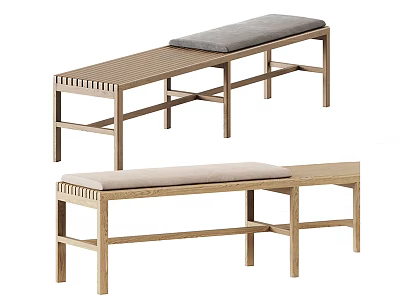 Modern Wooden Public Bench With Padded Seat And Sturdy Frame Structure 3d model