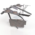 Abstract Scene Components With Metallic Frames Wooden Planks And Gear Elements