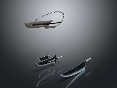 Modern Tactical Weapons Featuring Chain Blade Dagger Cleaver And Sharp Black Blades 3d model