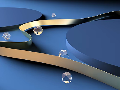 Modern Round Dark Blue Platforms with Golden Curved Lines and Transparent Diamond Decorations 3d model