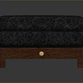 Square Dark Textured Upholstered Footstool With Stylish Wooden Legs Modern Design