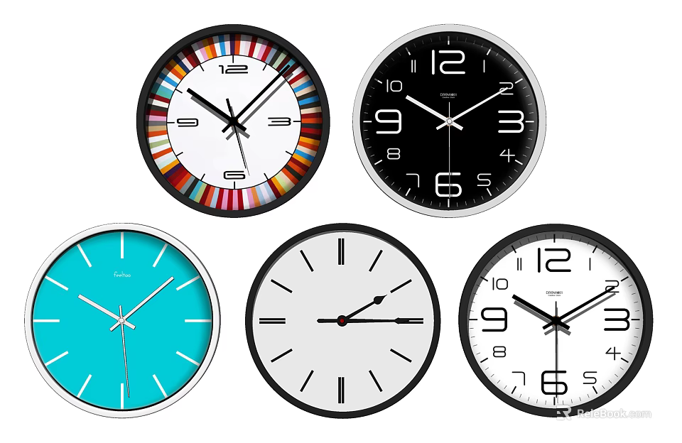 Various Style Wall Clocks with Colorful Minimalist and Classic Designs for Home Decor 3d model 