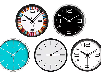 Various Style Wall Clocks with Colorful Minimalist and Classic Designs for Home Decor 3d model
