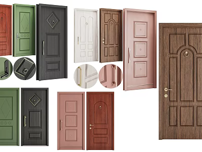 Various Stylish Hinged Doors With Different Colors And Wood Designs 3d model
