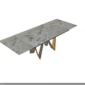 Elegant Modern Dining Table Design With Patterned Marble Top And Gold Metal Legs 3d model