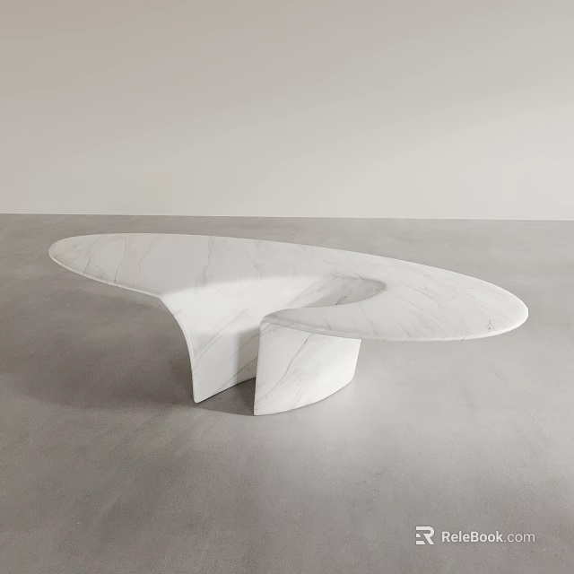 Modern Minimalist White Marble Coffee Table With Irregular Curved Shape And Split Base 3d model 