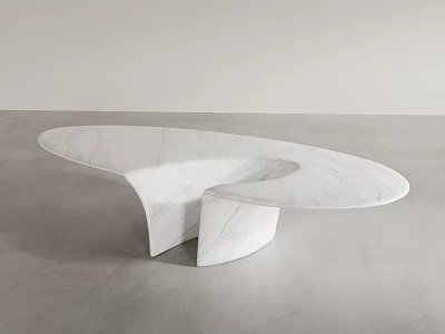 Modern Minimalist White Marble Coffee Table With Irregular Curved Shape And Split Base 3d model
