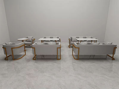 Modern Light Gray Sofa Coffee Table Set With Gold Metal Frame And Matching Design 3d model