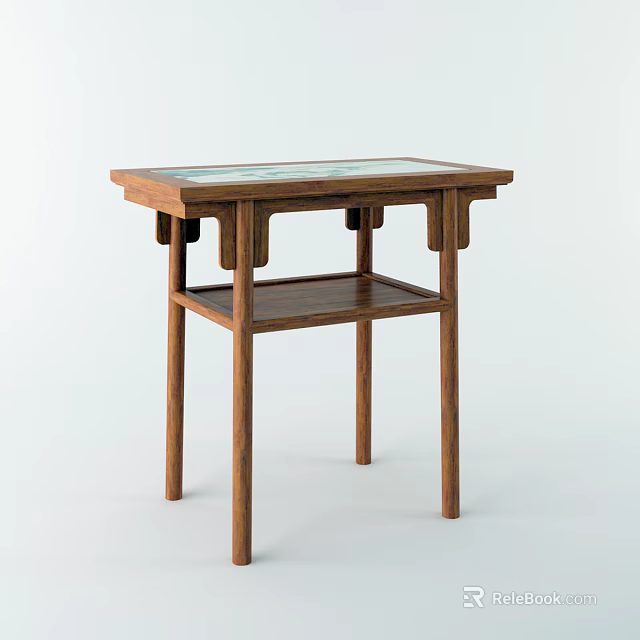 Traditional Chinese Wooden Console Table With Two Tier Structure And Smooth Tabletop 3d model