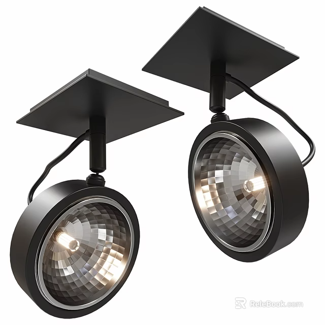 Modern Black Recessed Downlights and Spotlights with Reflector Design and Bright Illumination 3d model 