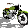 Vintage Green And Black Motorcycle With Brown Seat Classic Design Side View