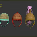 Three Golden Historical Military Helmets with Black Plume Decoration