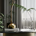Modern Luxury Living Dining Room Interior With Green Plants Marble Coffee Table And Decor