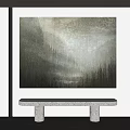 Abstract Green Gray Textured Wall Art With Stone Bench In Modern Interior