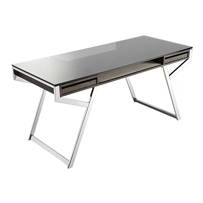 Modern Glass Top Desk With Sleek Metal Legs And Functional Drawers 3d model