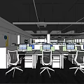 Modern Public Office Space Interior With Workstations Computers And Ergonomic Chairs 3d model