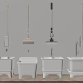 White Ceramic Mop Basins With Wall Mounted Mops In Clean Organized Space 3d model